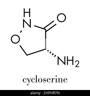 Cicloserina (D-cicloserina) tubercolosi molecola di farmaco. Formula di scheletro. Illustrazione Vettoriale