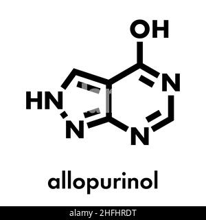 Allopurinolo gotta molecola di farmaco. Formula di scheletro. Illustrazione Vettoriale