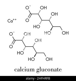 Gluconato di calcio. Forma solubile di CA, utilizzata per trattare il sovradosaggio di magnesio, ipocalcemia e ustioni da acido fluoridrico (HF). Formula scheletrica. Illustrazione Vettoriale