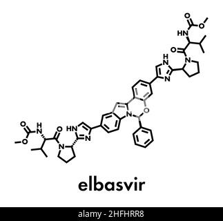 Molecola di farmaco del virus dell'epatite C (HCV) di Elbasvir (inibitore NS5A). Formula scheletrica. Illustrazione Vettoriale