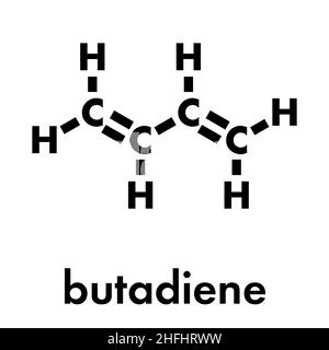 Butadiene (1,3-butadiene) - molecola a blocchi di gomma sintetica. Utilizzato nella sintesi di polibutadiene, ABS ed altri materiali polimerici. Struttura scheletrica Illustrazione Vettoriale