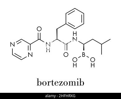 Bortezomib cancro farmaco (inibitore di proteasoma molecola). Formula di scheletro. Illustrazione Vettoriale