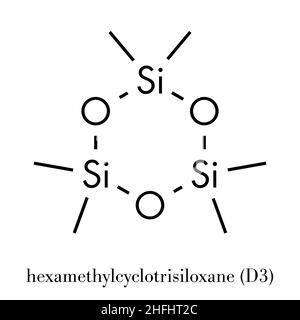 Esametilciclotrisilossano (D3) molecola ciclica di organosilicio. Formula scheletrica. Illustrazione Vettoriale