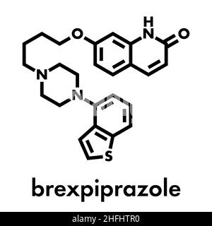 Brexpiprazole farmaco antipsicotico molecola. Formula di scheletro. Illustrazione Vettoriale
