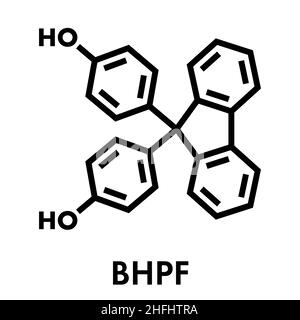 Fluorene-9-bisfenolo (BHPF molecola). Utilizzato come alternativa per il bisfenolo A (BPA) ma è stato trovato per essere Endocrine Disruptor come bene. Formula di scheletro. Illustrazione Vettoriale