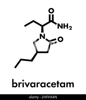 Molecola di farmaco anticonvulsivante Brivaracetam. Usato nel trattamento delle crisi epilettiche. Formula scheletrica. Illustrazione Vettoriale