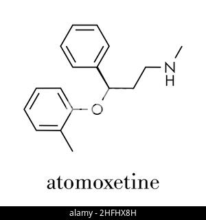 Atomoxetine attenzione ed iperattività (ADHD) molecola di farmaco. Formula di scheletro. Illustrazione Vettoriale