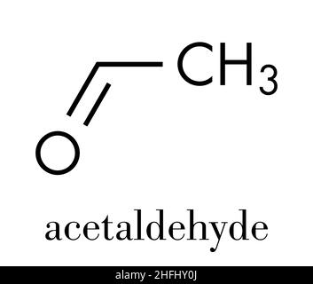 Molecola di acetaldeide (etanale), struttura chimica. L'acetaldeide è una molecola tossica responsabile di molti sintomi di sbornia alcolica. Scheletrico per Illustrazione Vettoriale