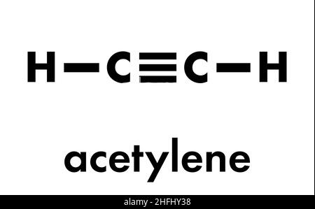 Molecola di acetilene (ethyne). Utilizzato nella saldatura ossi-acetilene. Formula scheletrica. Illustrazione Vettoriale