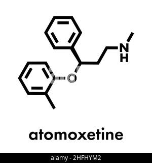 Atomoxetine attenzione ed iperattività (ADHD) molecola di farmaco. Formula di scheletro. Illustrazione Vettoriale