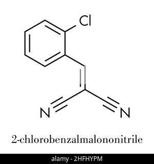 2-chlorobenzalmalononitrile gas lacrimogeni (gas CS) molecola. Formula di scheletro. Illustrazione Vettoriale