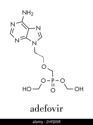 Adefovir epatite B e virus di herpes simplex (HSV) molecola di farmaco. Formula di scheletro. Illustrazione Vettoriale