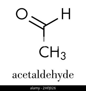 Molecola di acetaldeide (etanale), struttura chimica. L'acetaldeide è una molecola tossica responsabile di molti sintomi di sbornia alcolica. Scheletrico per Illustrazione Vettoriale