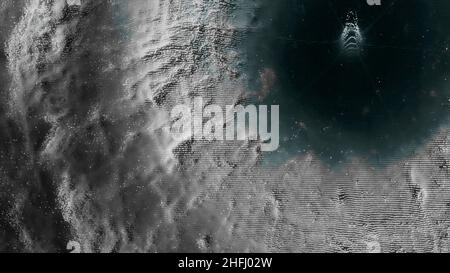 Pianeta in rete molecolare di particelle astratto movimento sfondo. Bella animazione volare scintillio scintillante particelle sfarfallio su un nero backgroun Foto Stock