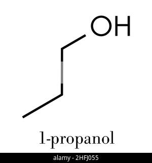 Molecola di solvente propanolo (n-propanolo). Formula scheletrica. Illustrazione Vettoriale