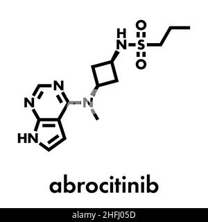 Abrocitinib dermatite atopica molecola di farmaco (JAK1 inibitore). Formula di scheletro. Illustrazione Vettoriale