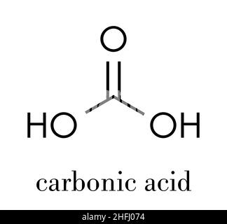 Molecola di acido carbonico. Si forma quando biossido di carbonio viene disciolto in acqua (acqua gassata). Formula scheletrica. Illustrazione Vettoriale