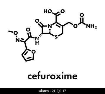 La cefuroxima seconda generazione di antibiotico cefalosporina molecola. Formula di scheletro. Illustrazione Vettoriale