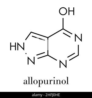 Allopurinolo gotta molecola di farmaco. Formula di scheletro. Illustrazione Vettoriale