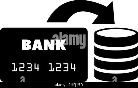Pagamento fatture deposito, prelievo risparmio. Illustrazione dell'icona del vettore piatto. Semplice simbolo nero su sfondo bianco. Fatture deposito, segno di prelievo risparmio Illustrazione Vettoriale
