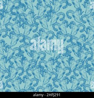 Capra cranio pixel art pattern senza cuciture. Pixelated Goat testa scheletro sfondo. trama a 8 bit Illustrazione Vettoriale