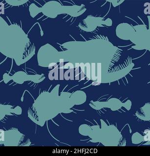 Pescatore profondo pesce di mare modello senza cuciture. Sfondo di pesci d'alto mare Illustrazione Vettoriale