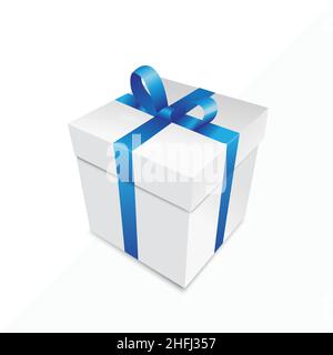 Scatola regalo di Natale con nastro blu isolato su sfondo trasparente tcheck. Illustrazione vettoriale. File vettoriale EPS 10. Illustrazione Vettoriale
