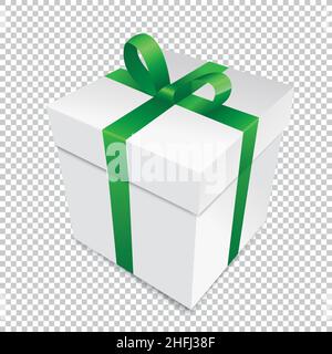 Confezione regalo con nastro verde isolato su sfondo trasparente controllato. Illustrazione vettoriale. File vettoriale EPS 10. Illustrazione Vettoriale