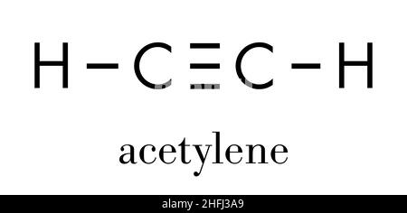 Molecola di acetilene (ethyne). Utilizzato nella saldatura ossi-acetilene. Formula scheletrica. Illustrazione Vettoriale