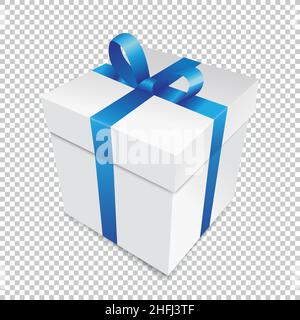 Scatola regalo di Natale con nastro blu isolato su sfondo trasparente tcheck. Illustrazione vettoriale. File vettoriale EPS 10. Illustrazione Vettoriale