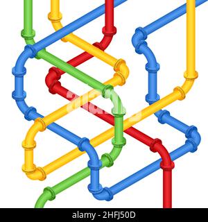 Valvole isometriche e tubazioni, comunicazioni, valvole di arresto, apparecchiature per stazioni di pompaggio gas. Apertura o chiusura della valvola della tubazione. Industria del gas, gas Illustrazione Vettoriale