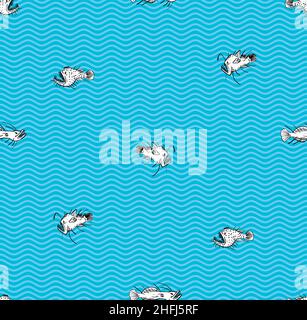 Pescatore profondo pesce di mare modello senza cuciture. Sfondo di pesci d'alto mare Illustrazione Vettoriale