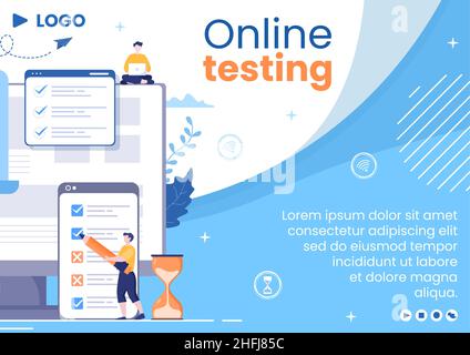 Corso di test online Brochure modello Flat Design Illustrazione Editabile di sfondo quadrato per Social media, e-learning e concetto di istruzione Illustrazione Vettoriale