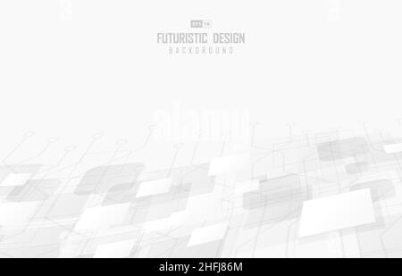 Astratto bianco quadrato tecnologia geometrica halftone decorativo. Design sovrapposto per uno sfondo semplice. Illustrazione Vettoriale