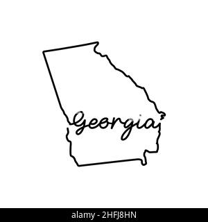 Georgia Stati Uniti mappa di profilo con il nome di stato manoscritto. Linea continua di segno di casa patriottica. Un amore per una piccola patria. T-shirt pri Illustrazione Vettoriale