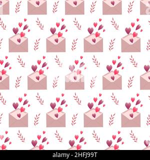 Modello per busta giorno valentine con cuori rosa. Illustrazione vettoriale isolata su sfondo bianco. Illustrazione Vettoriale
