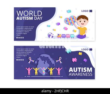 World Autism awareness Day Banner Template Flat Illustration Editable of Square background adatto per Social media o Greetings Card Illustrazione Vettoriale