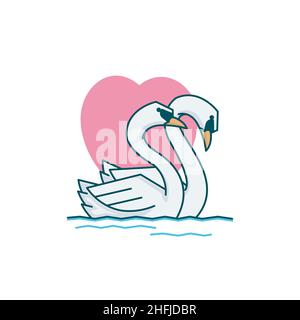 Adorabile due Swan Goose coppia Duck Swim Vector Cartoon Illustrazione Vettoriale