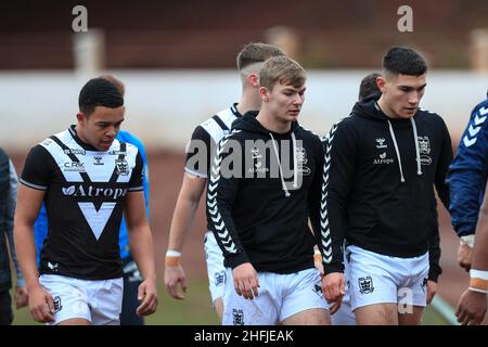 Bradford, Regno Unito. 16th Jan 2022. I giocatori di Hull City Academy fanno il passo per l'odierna pre stagione amichevole a Bradford, Regno Unito il 1/16/2022. (Foto di James Heaton/News Images/Sipa USA) Credit: Sipa USA/Alamy Live News Foto Stock