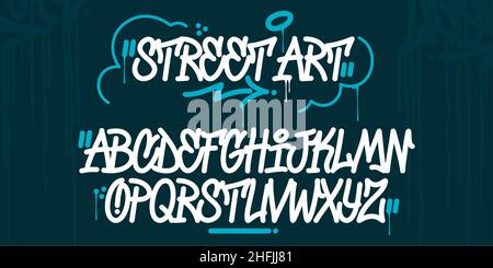 Hiphop scritto a mano Doodle Graffiti Street Art Style Font Alphabet. Illustrazione della astrazione vettoriale Illustrazione Vettoriale