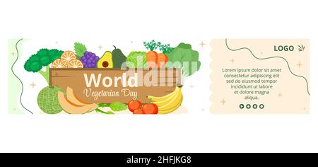 World Vegetarian Day Banner Template Flat Design Illustrazione Editabile di sfondo quadrato adatto per i social media o biglietti di auguri Illustrazione Vettoriale