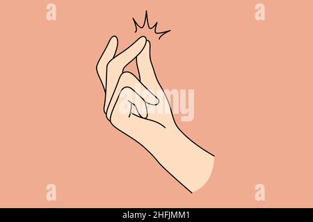 Concetto di linguaggio della mano e dei segni. Mano umana che fa schiocco delle dita sopra illustrazione vettoriale di sfondo pastello Illustrazione Vettoriale