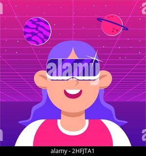 Disegno a mano piatto disegno metaverso illustrazione Vector illustrazione. Illustrazione Vettoriale