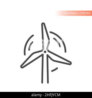 Icona vettore linea turbina eolica. Simbolo ecologico dell'energia pulita evidenziato. Illustrazione Vettoriale