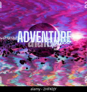 Space Adventure, il pianeta Saturno con anello meteorite, 3D reso Foto Stock