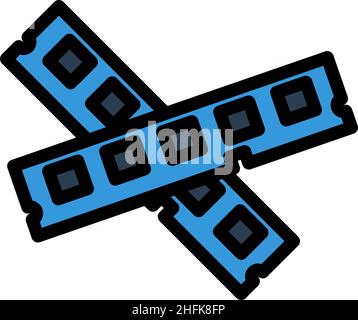 Icona memoria computer. Contorno grassetto modificabile con disegno riempimento colore. Illustrazione vettoriale. Illustrazione Vettoriale