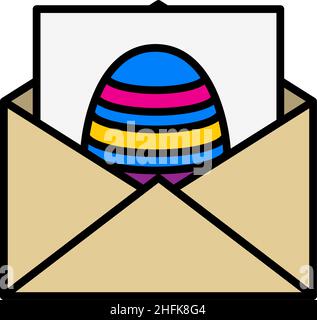Avvolge con l'icona delle uova di Pasqua. Contorno grassetto modificabile con disegno di riempimento a colori. Illustrazione vettoriale. Illustrazione Vettoriale