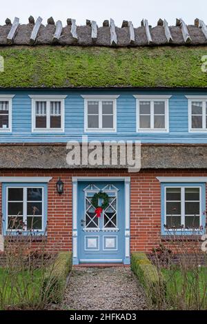 Casa di paglia, Falshöft, Schleswig-Holstein, Germania Foto Stock