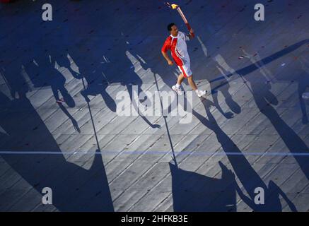 Eršffnungsfeier im Olympiastadion olimpiadi Feuer Olympische Sommerspiele 2008 in Pechino giochi olimpici estivi a Pechino 2008 © diebilderwelt / Alamy Stock Foto Stock