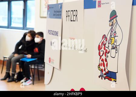 Italia, Toscana, chiusi della Verna (Arezzo), 15 gennaio 2022 : emergenza Covid-19. Vaccinazione anti-Covid per bambini di età compresa tra 5 e 11 anni. Foto © Foto Stock